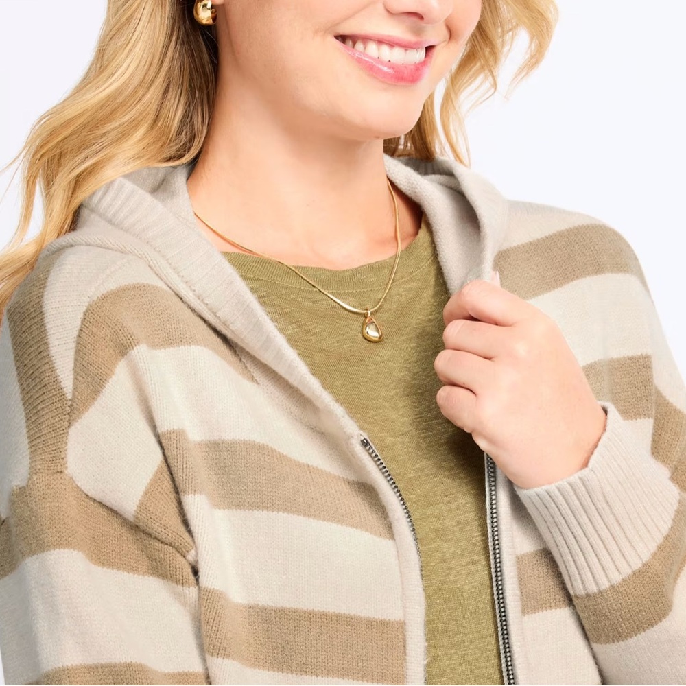 RD Style Striped Hooded Cardigan - Cream and Tan Ex Condition